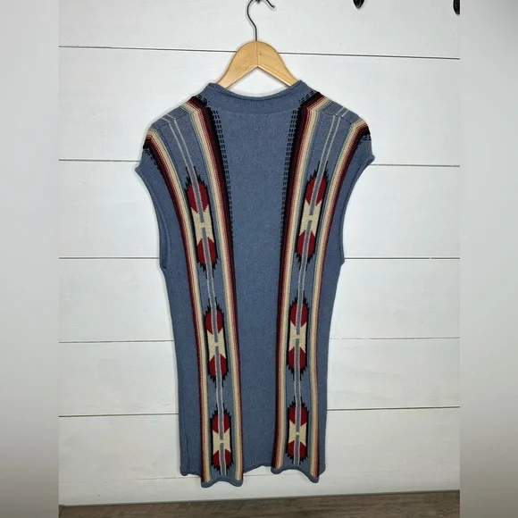 Chaps Sweater Vest Women's Blue Cardigan Aztec Southwest Western Knit Tunic - M - Picture 5 of 5
